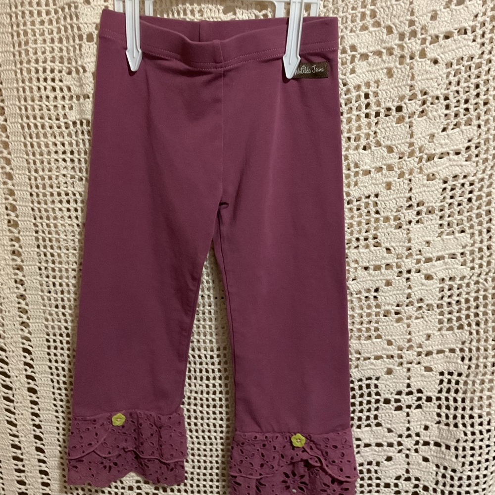 Matilda Jane Enchanted Garden Purple Eyelet Ruffle Leggings size 6